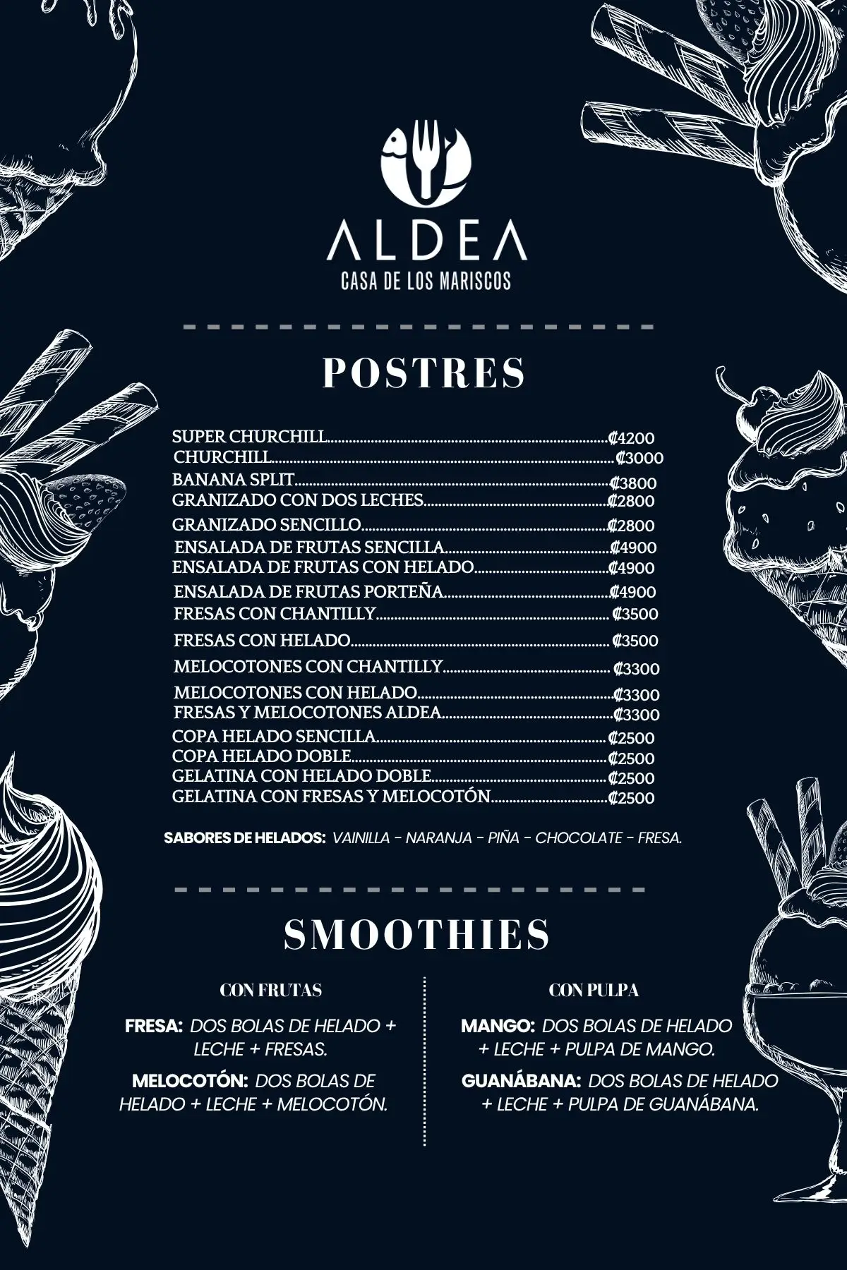 Blanco y Negro Dibujo de Postre Menú